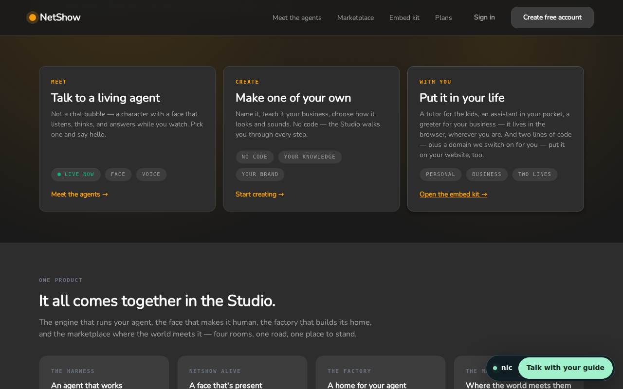 The three doors on the Studio page: Meet, Create and With you