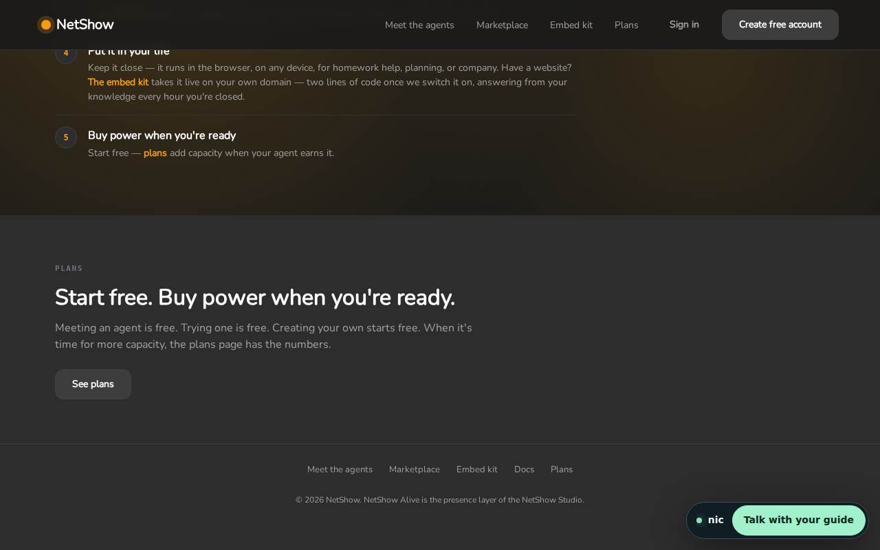 The plans band at the bottom of the Studio page
